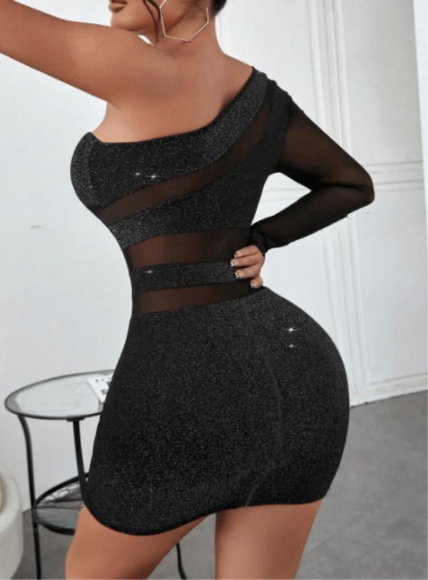 Vestido negro ajustado de una manga y brillos - Imagen 2