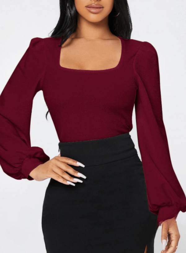 Blusa de cuello cuadrado manga farol - Imagen 5