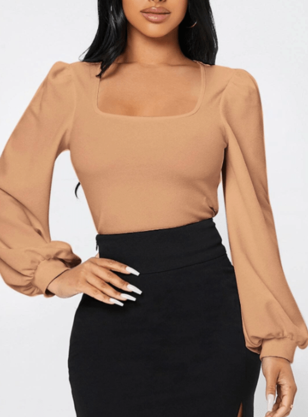 Blusa de cuello cuadrado manga farol - Imagen 3