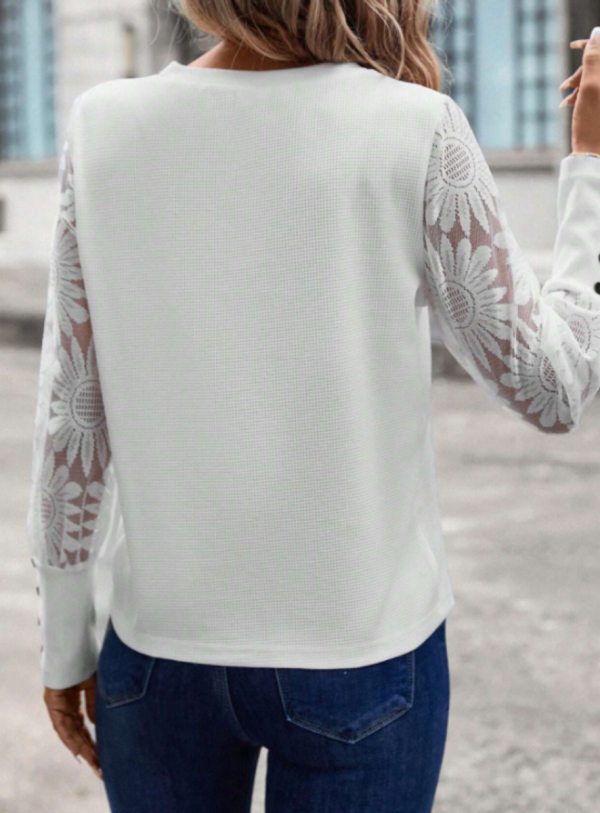Camisa waffle con mangas de encaje - Imagen 2